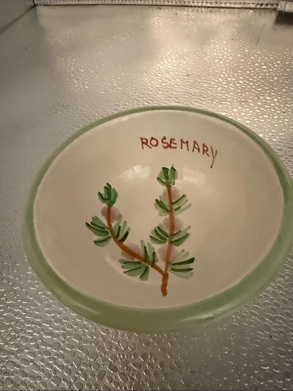Vintage Williams and Sonoma Hand-Painted Rosemary Herb Bowl - Green and Cream